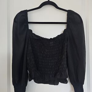 Divided Black Smocked Blouse